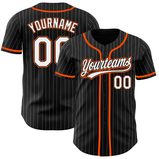 Custom Black White Pinstripe White-Orange Authentic Baseball Jersey - Sky-Custom