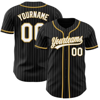 Custom Black White Pinstripe White-Old Gold Authentic Baseball Jersey - Sky-Custom