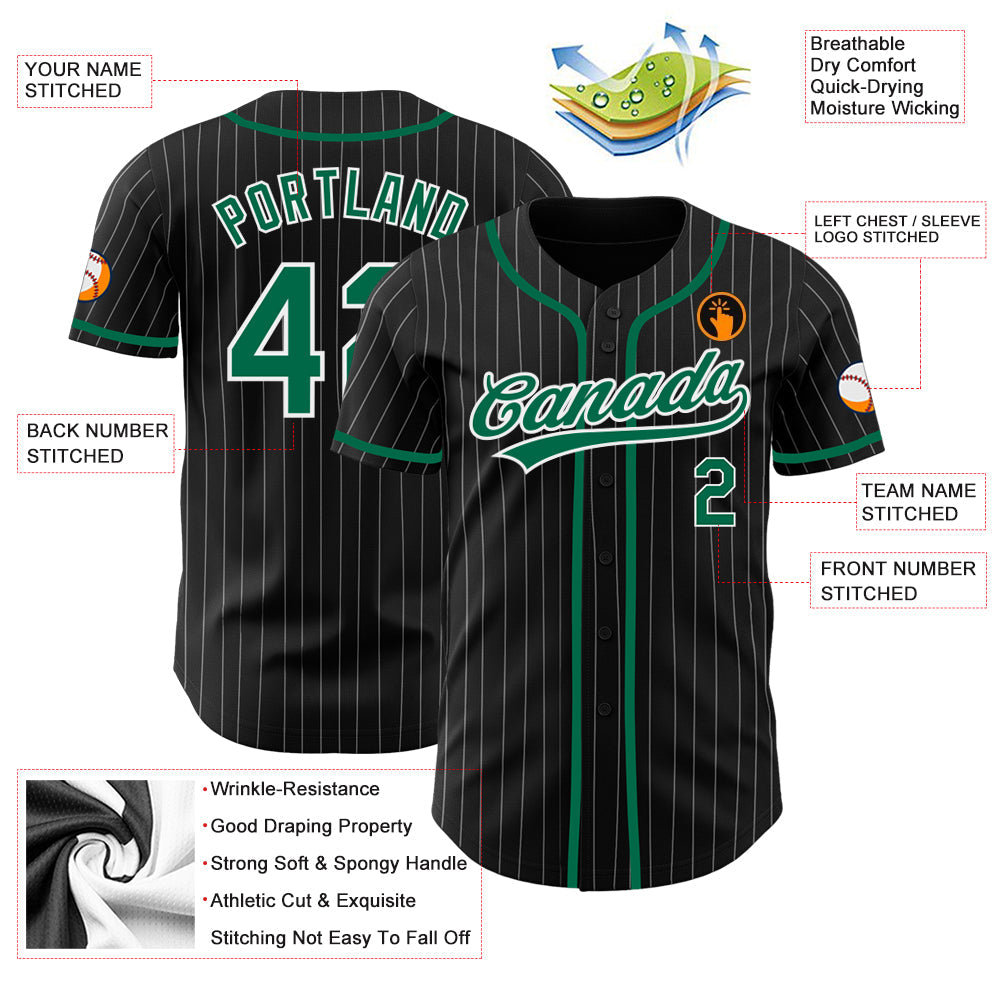 Custom Black White Pinstripe Kelly Green Authentic Baseball Jersey - Sky-Custom