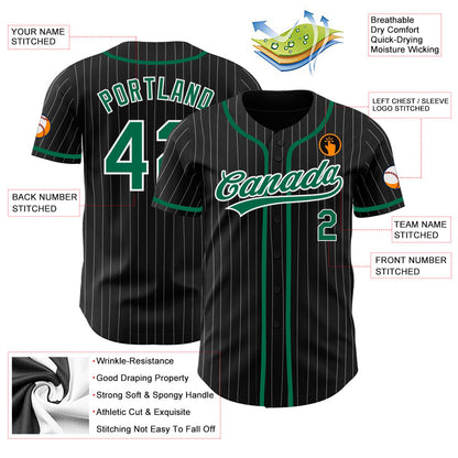 Custom Black White Pinstripe Kelly Green Authentic Baseball Jersey - Sky-Custom
