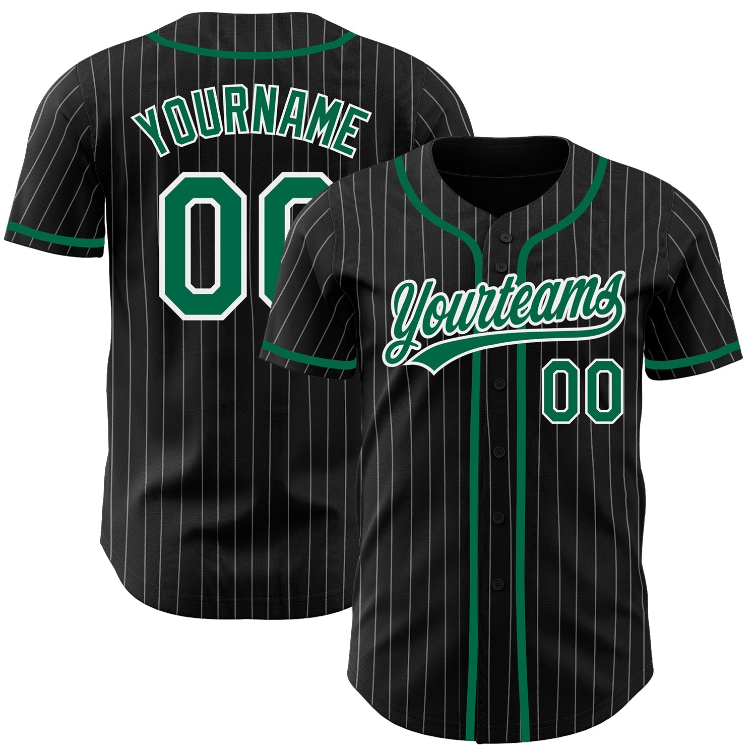 Custom Black White Pinstripe Kelly Green Authentic Baseball Jersey - Sky-Custom