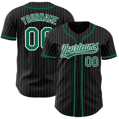 Custom Black White Pinstripe Kelly Green Authentic Baseball Jersey - Sky-Custom