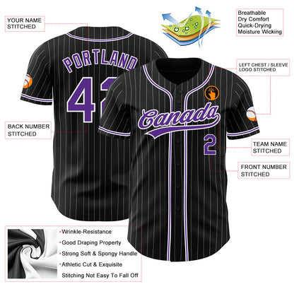 Custom Black White Pinstripe Purple Authentic Baseball Jersey - Sky-Custom