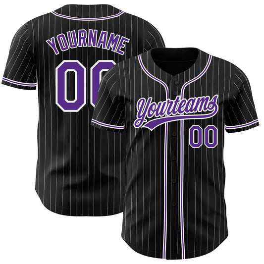 Custom Black White Pinstripe Purple Authentic Baseball Jersey - Sky-Custom