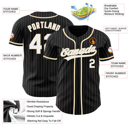 Custom Black White Pinstripe White-City Cream Authentic Baseball Jersey - Sky-Custom
