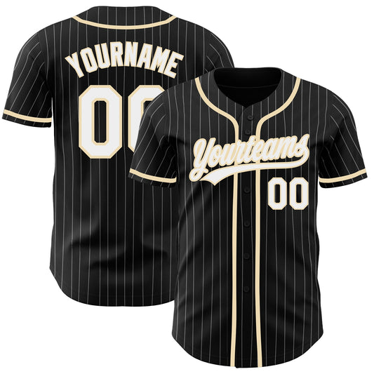 Custom Black White Pinstripe White-City Cream Authentic Baseball Jersey - Sky-Custom