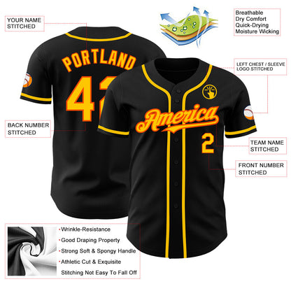 Custom Black Yellow-Orange Authentic Baseball Jersey - Sky-Custom