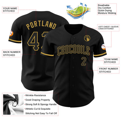 Custom Black Old Gold Authentic Baseball Jersey - Sky-Custom