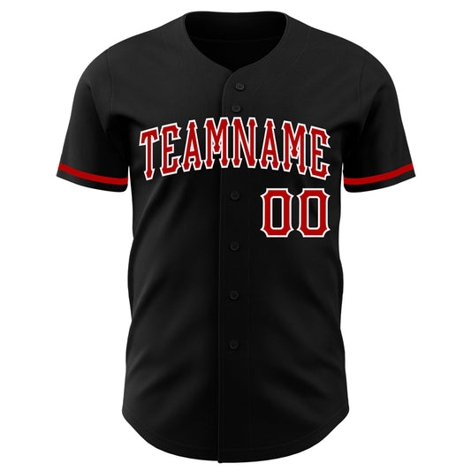 Custom Black Red-White Authentic Baseball Jersey - Sky-Custom
