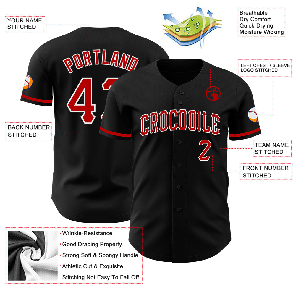 Custom Black Red-White Authentic Baseball Jersey - Sky-Custom