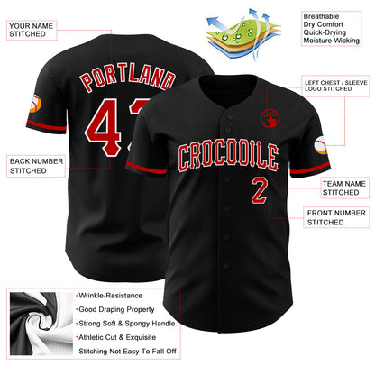 Custom Black Red-White Authentic Baseball Jersey - Sky-Custom