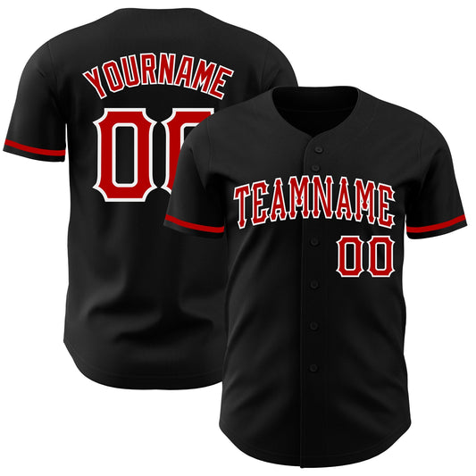 Custom Black Red-White Authentic Baseball Jersey - Sky-Custom