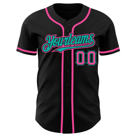 Custom Black Pink-Aqua Authentic Baseball Jersey - Sky-Custom
