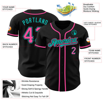 Custom Black Pink-Aqua Authentic Baseball Jersey - Sky-Custom