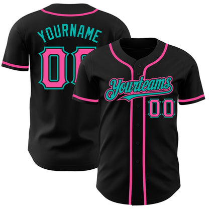 Custom Black Pink-Aqua Authentic Baseball Jersey - Sky-Custom