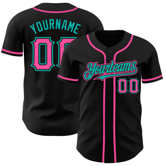 Custom Black Pink-Aqua Authentic Baseball Jersey - Sky-Custom
