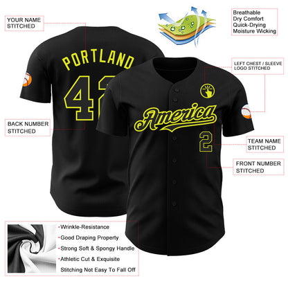 Custom Black Neon Yellow Authentic Baseball Jersey - Sky-Custom