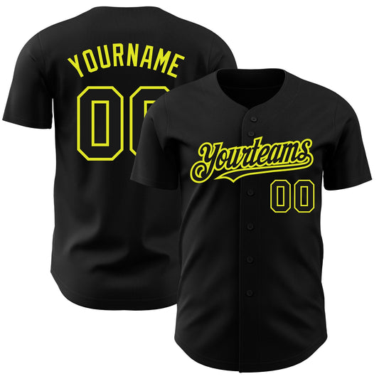 Custom Black Neon Yellow Authentic Baseball Jersey - Sky-Custom