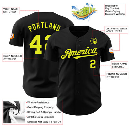 Custom Black Neon Yellow Authentic Baseball Jersey - Sky-Custom