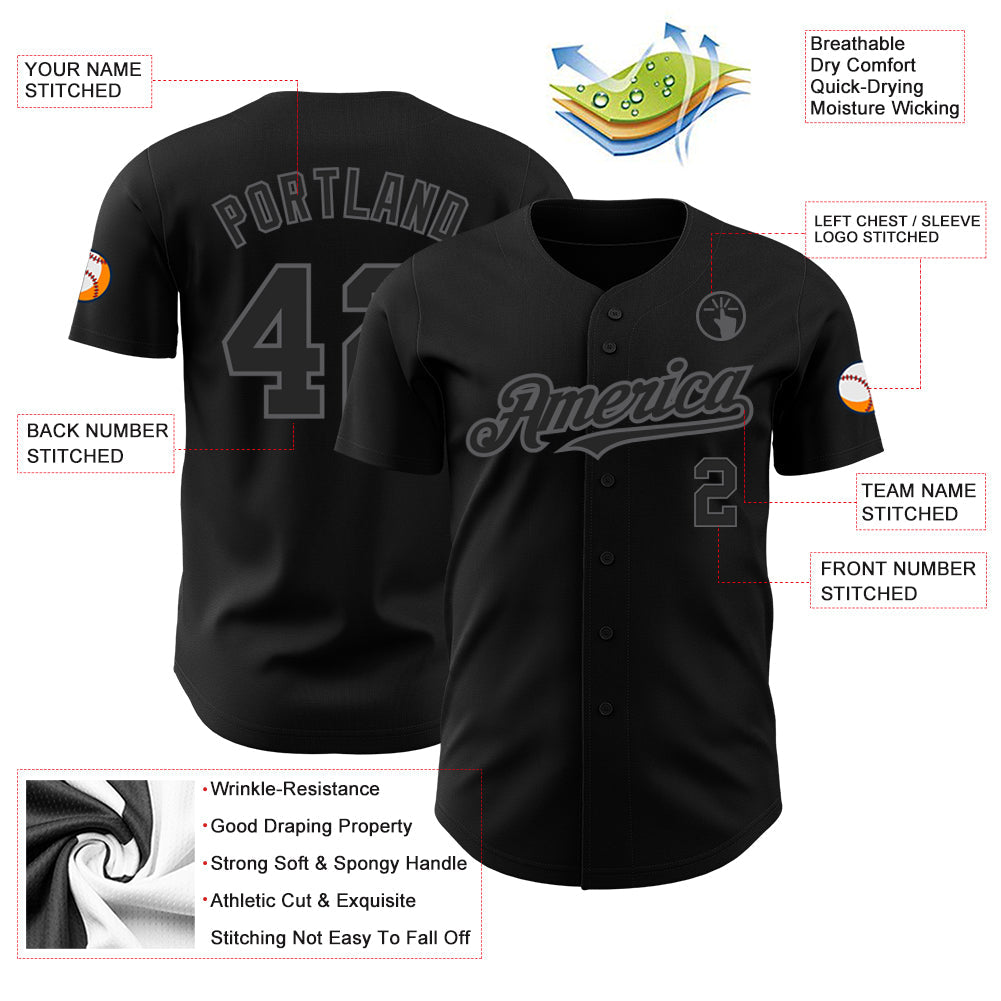 Custom Black Steel Gray Authentic Baseball Jersey - Sky-Custom