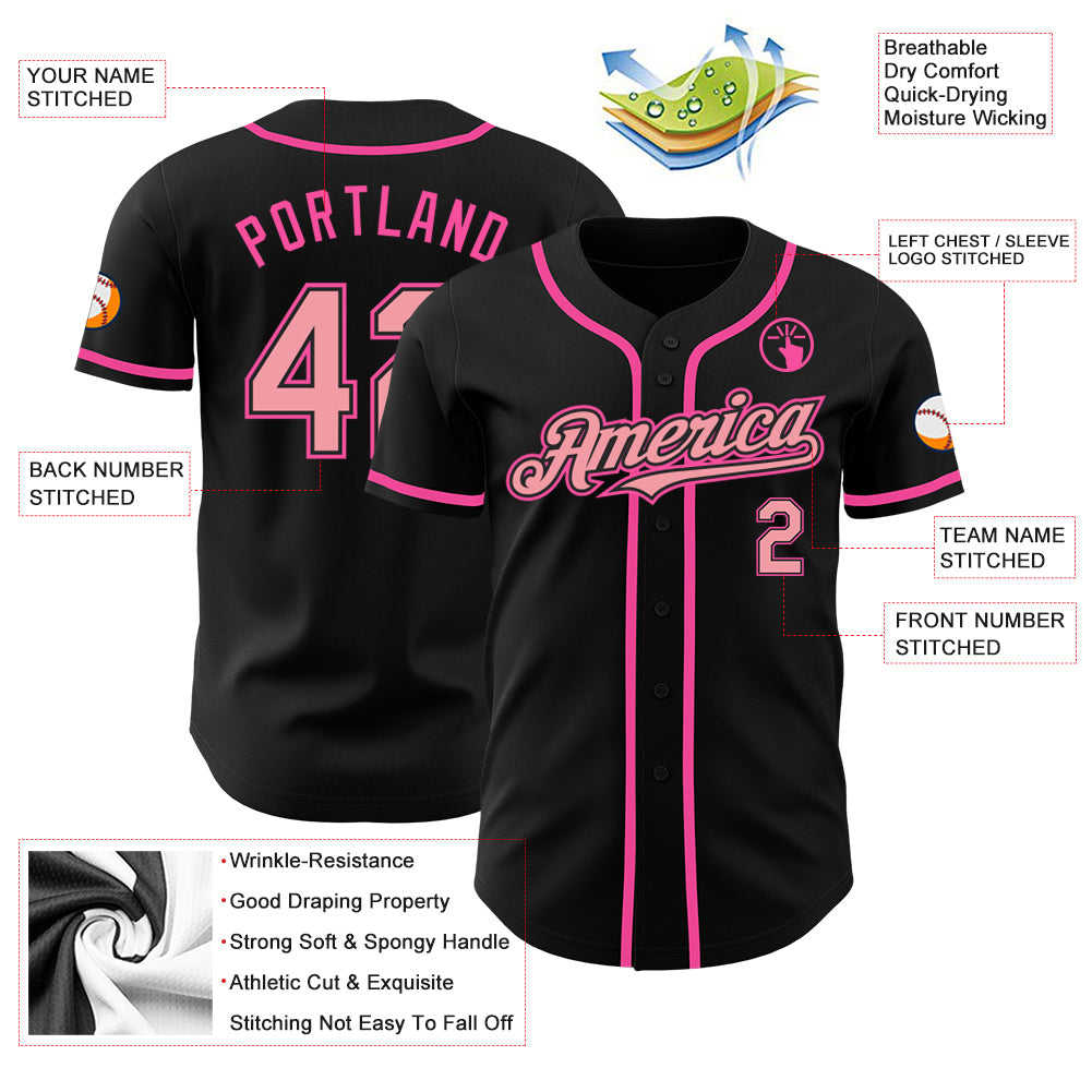 Custom Black Medium Pink-Pink Authentic Baseball Jersey - Sky-Custom