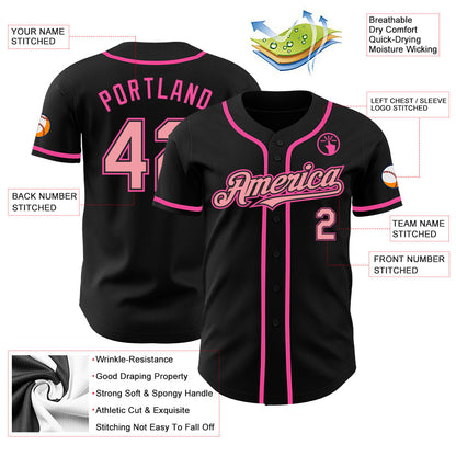 Custom Black Medium Pink-Pink Authentic Baseball Jersey - Sky-Custom