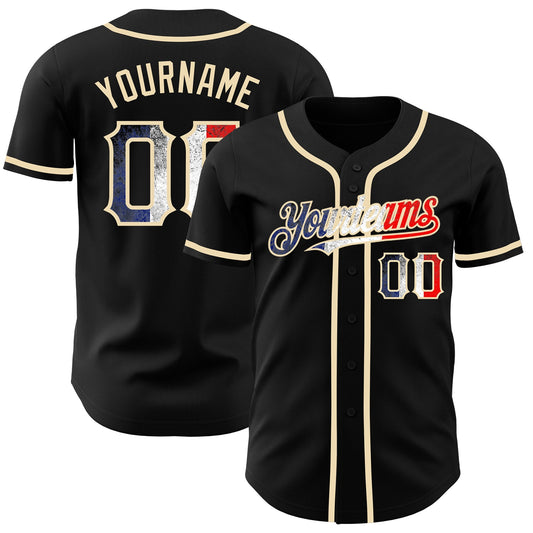 Custom Black Vintage French Flag-City Cream Authentic Baseball Jersey - Sky-Custom