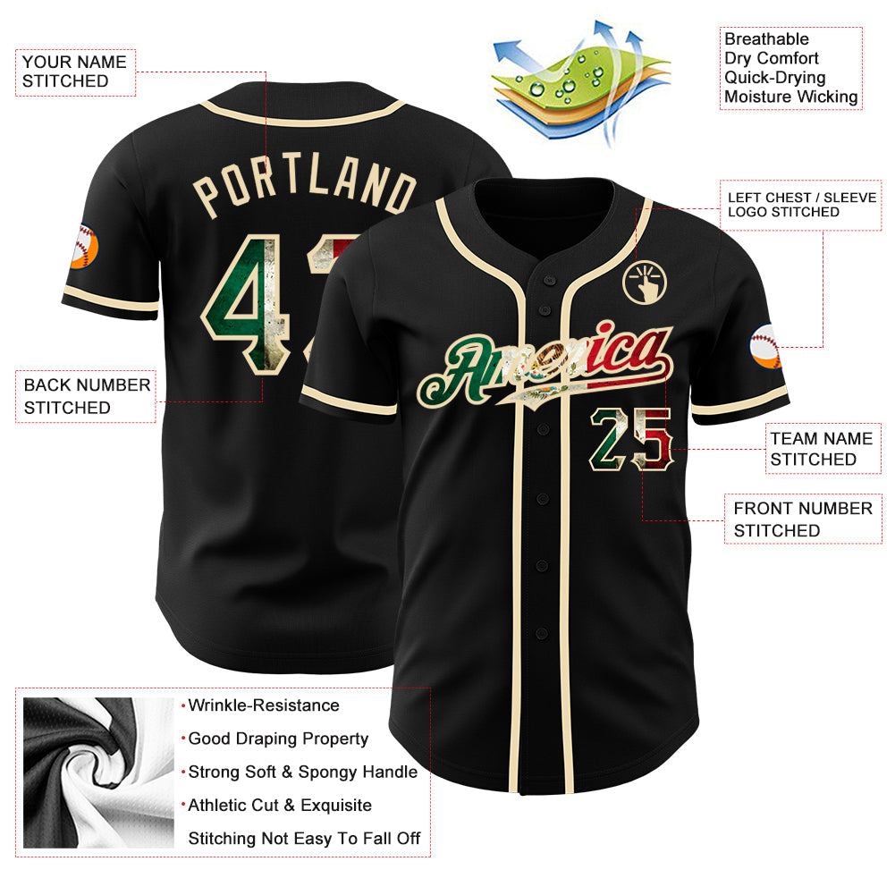 Custom Black Vintage Mexican Flag-City Cream Authentic Baseball Jersey - Sky-Custom