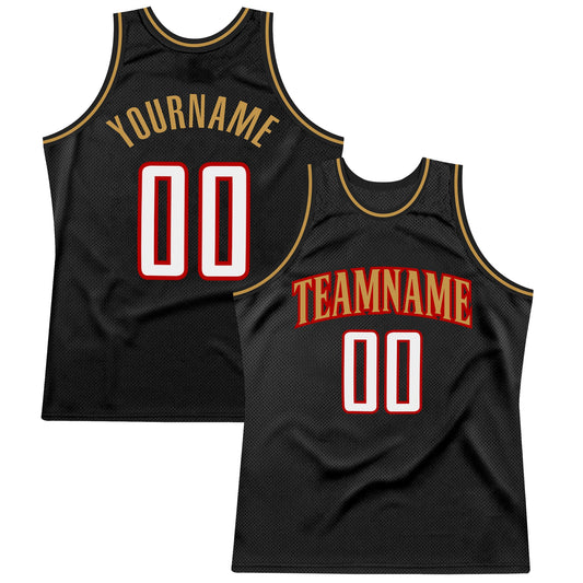 Custom Black White Red-Old Gold Authentic Throwback Basketball Jersey - Sky-Custom