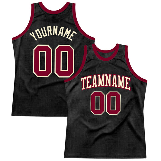 Custom Black Maroon-Cream Authentic Throwback Basketball Jersey - Sky-Custom