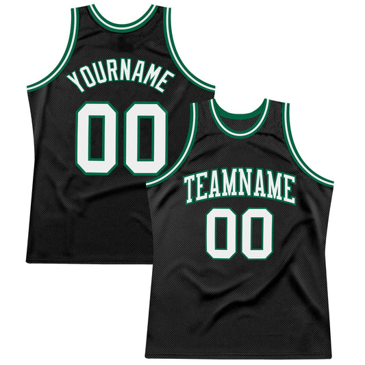 Custom Black White-Kelly Green Authentic Throwback Basketball Jersey - Sky-Custom