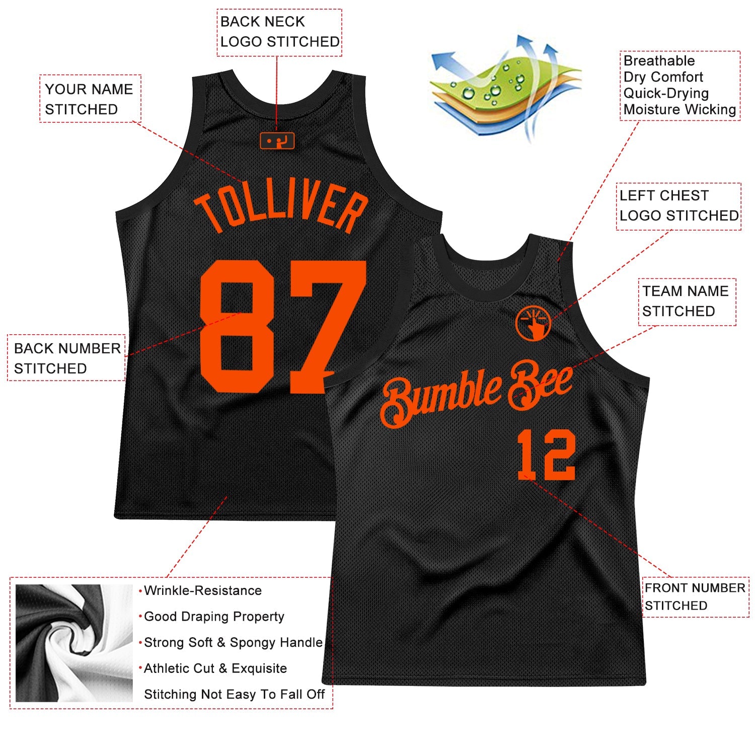 Custom Black Orange Authentic Throwback Basketball Jersey - Sky-Custom
