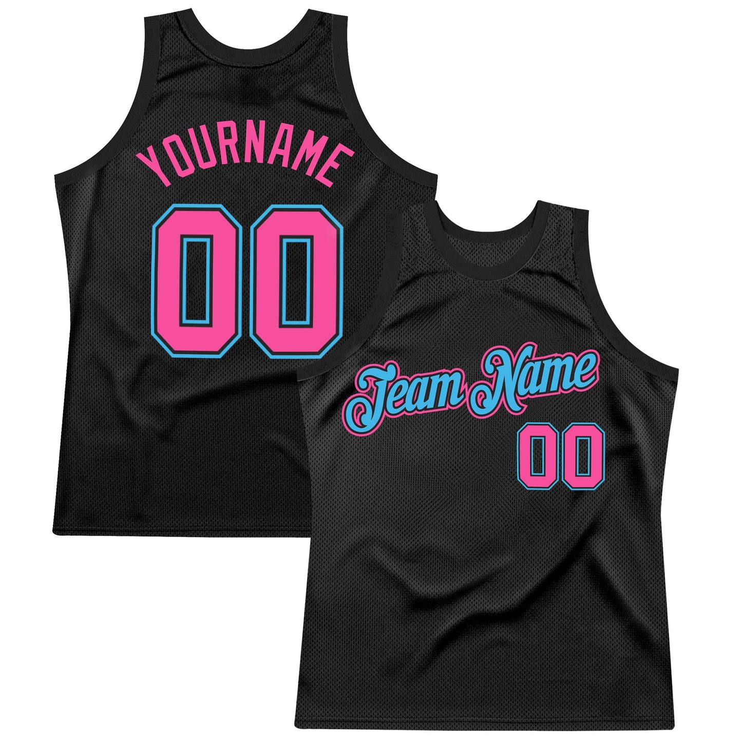 Custom Black Pink-Sky Blue Authentic Throwback Basketball Jersey - Sky-Custom