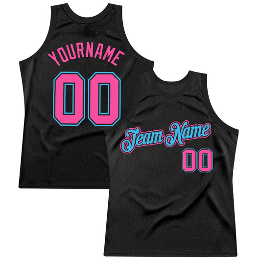 Custom Black Pink-Sky Blue Authentic Throwback Basketball Jersey - Sky-Custom