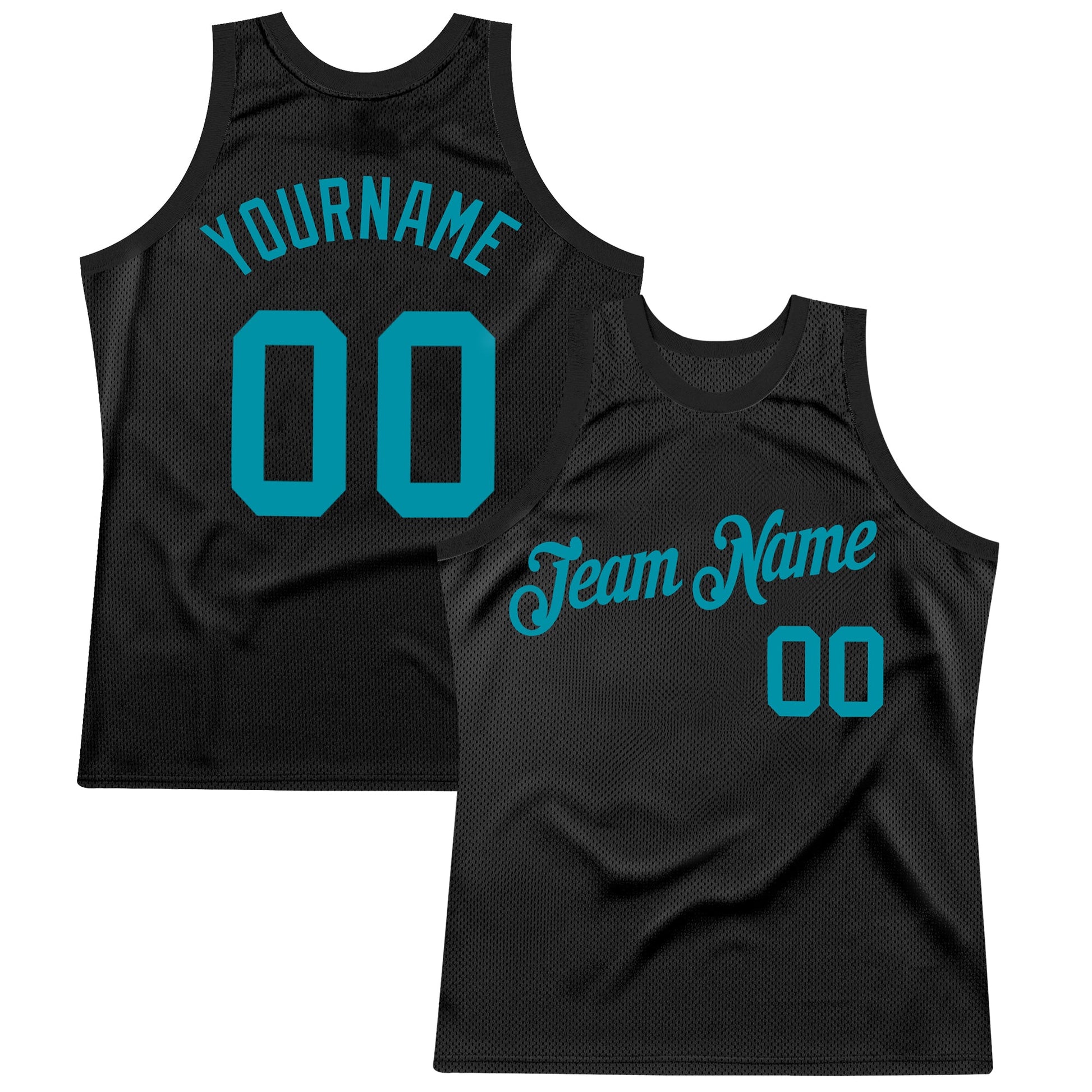 Custom Black Teal Authentic Throwback Basketball Jersey - Sky-Custom