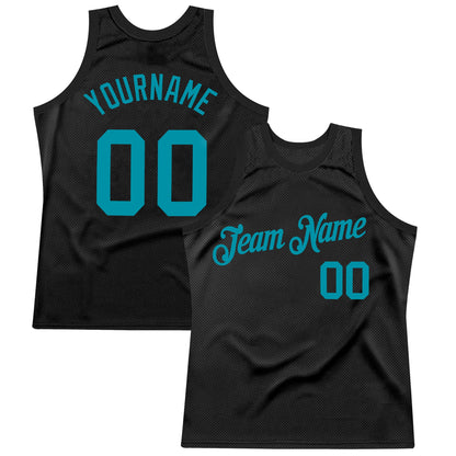 Custom Black Teal Authentic Throwback Basketball Jersey - Sky-Custom