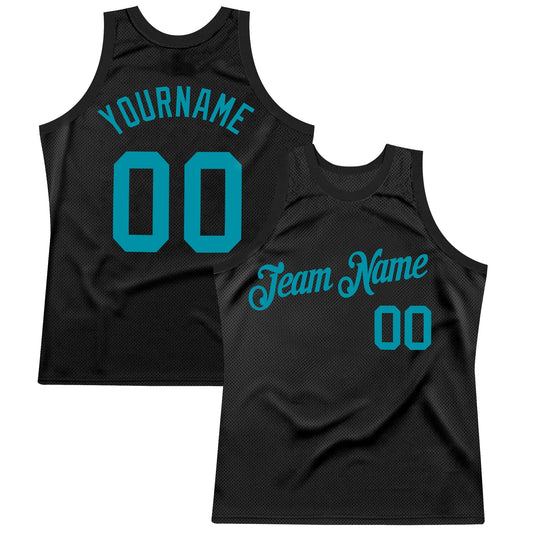 Custom Black Teal Authentic Throwback Basketball Jersey - Sky-Custom