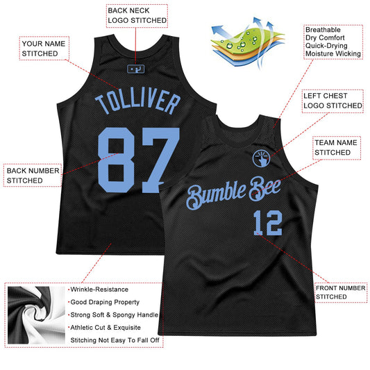 Custom Black Light Blue Authentic Throwback Basketball Jersey - Sky-Custom