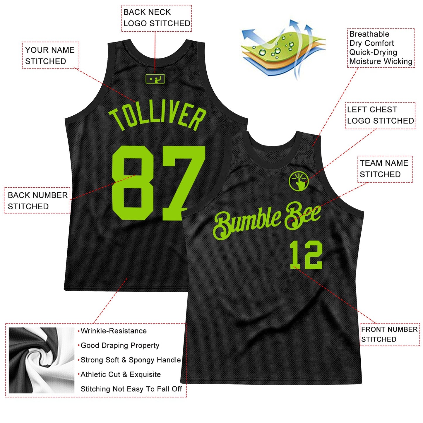 Custom Black Neon Green Authentic Throwback Basketball Jersey - Sky-Custom