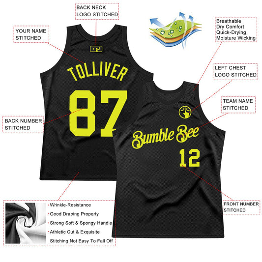 Custom Black Neon Yellow Authentic Throwback Basketball Jersey - Sky-Custom
