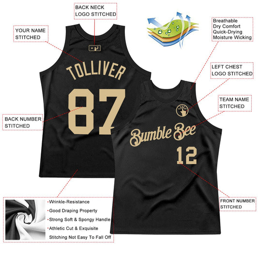 Custom Black Vegas Gold Authentic Throwback Basketball Jersey - Sky-Custom