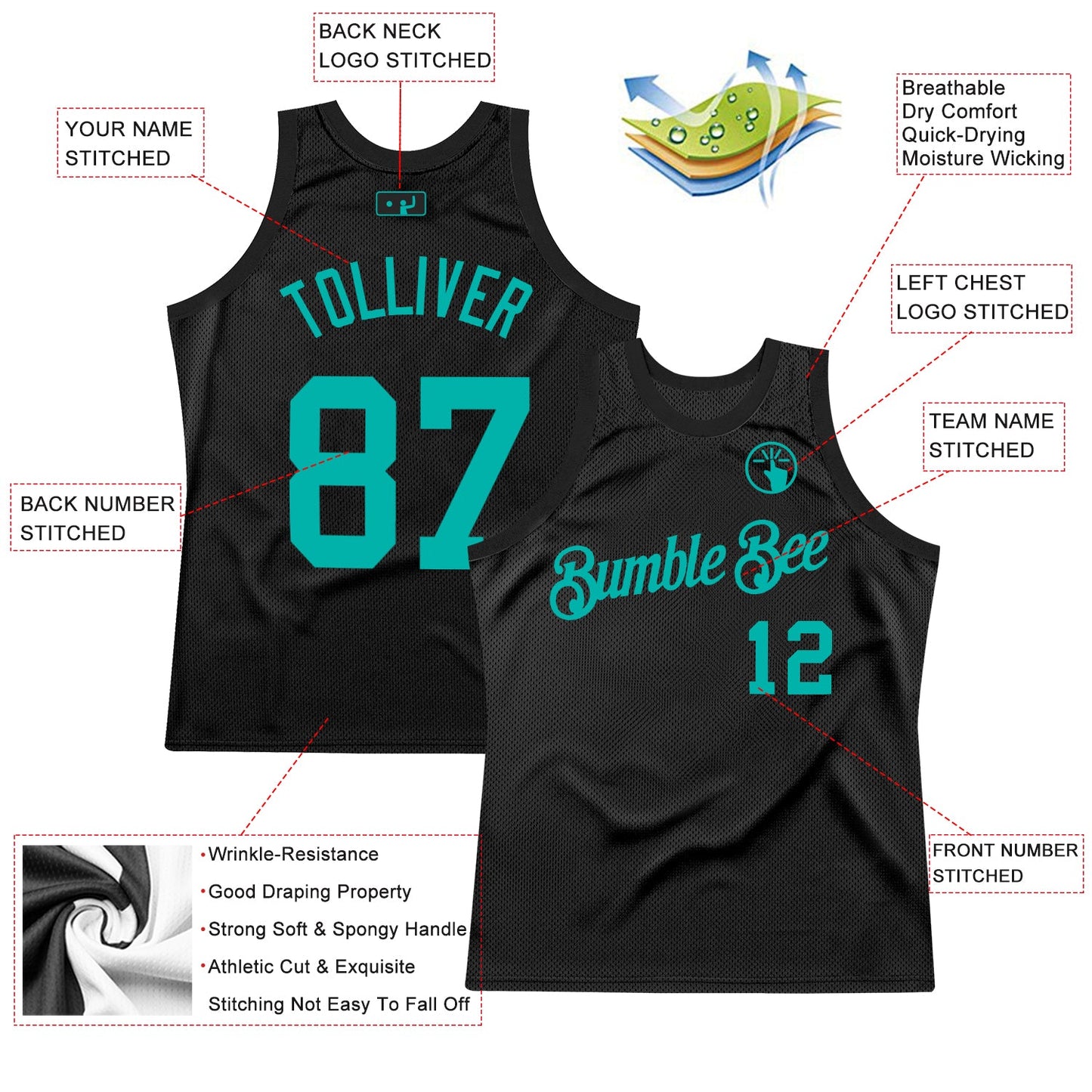Custom Black Aqua Authentic Throwback Basketball Jersey - Sky-Custom