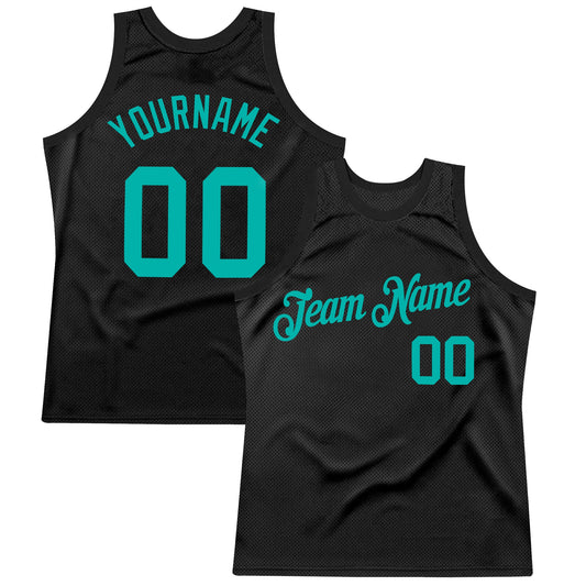 Custom Black Aqua Authentic Throwback Basketball Jersey - Sky-Custom