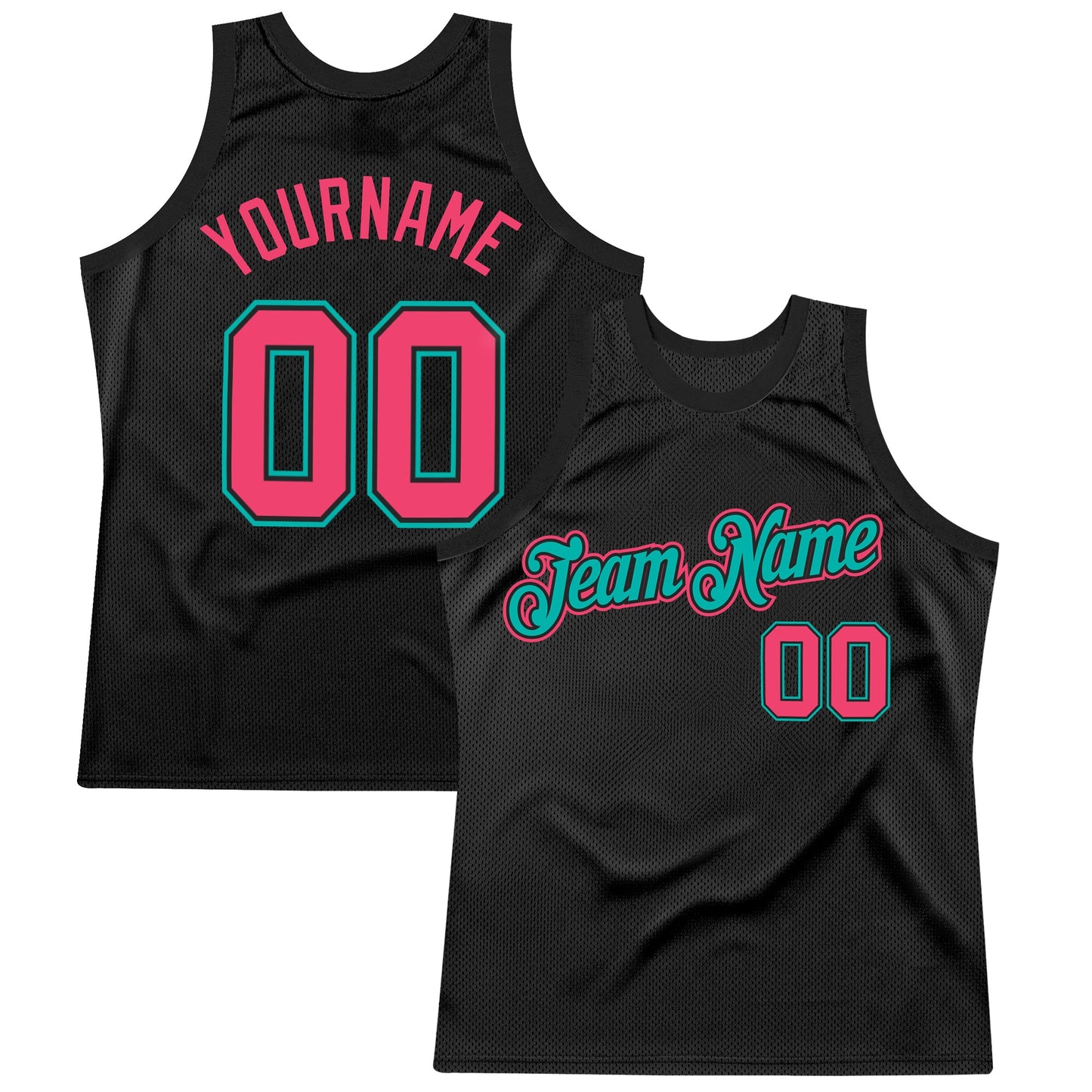 Custom Black Neon Pink-Aqua Authentic Throwback Basketball Jersey - Sky-Custom