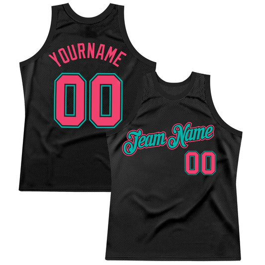 Custom Black Neon Pink-Aqua Authentic Throwback Basketball Jersey - Sky-Custom