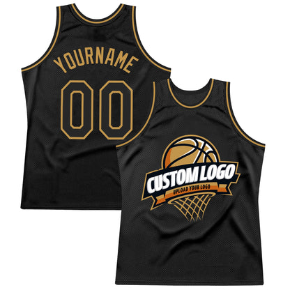 Custom Black Old Gold Authentic Throwback Basketball Jersey - Sky-Custom