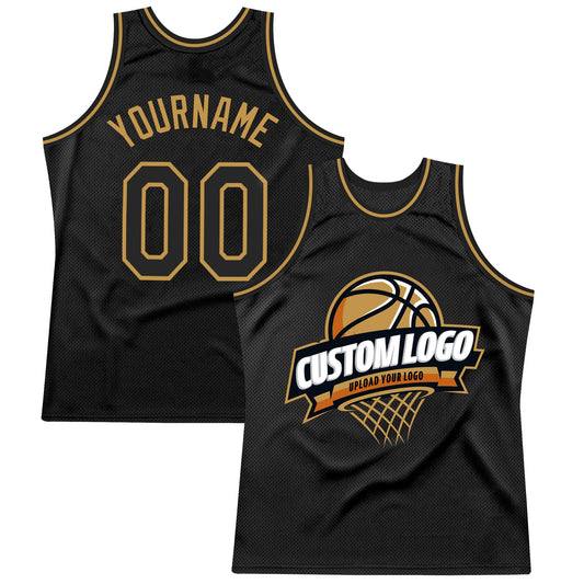 Custom Black Old Gold Authentic Throwback Basketball Jersey - Sky-Custom
