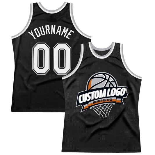 Custom Black White-Gray Authentic Throwback Basketball Jersey - Sky-Custom