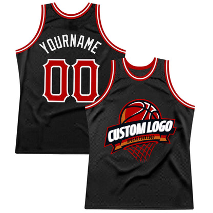 Custom Black Red-White Authentic Throwback Basketball Jersey - Sky-Custom