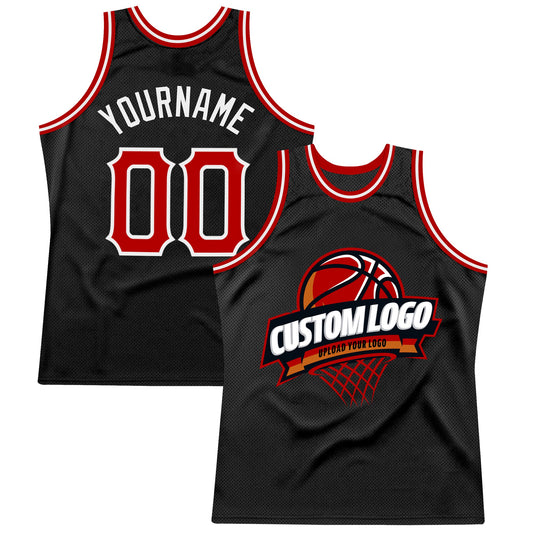 Custom Black Red-White Authentic Throwback Basketball Jersey - Sky-Custom